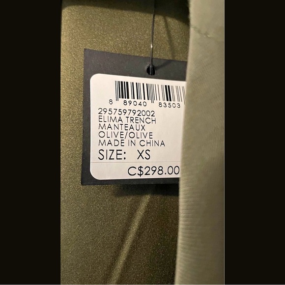 BNWT CLUB MONACO Élima Trench coat in olive! Size XS - Picture 7 of 9